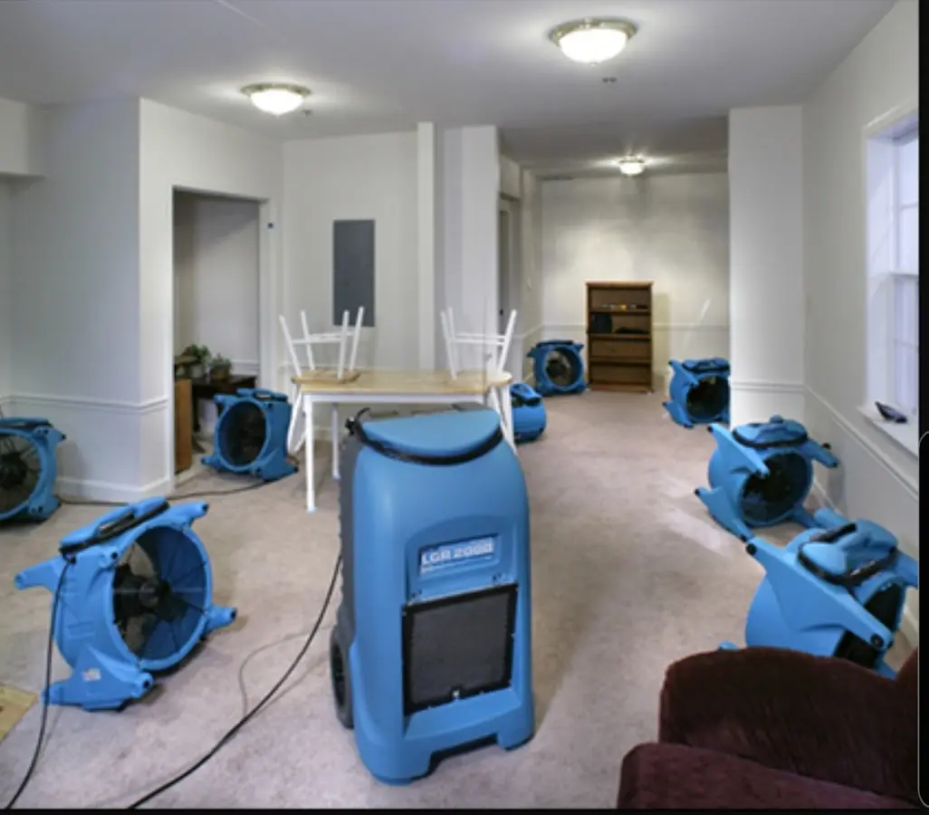 Air movers and dehumidifier setup for Water Damage Restoration in Upper Arlington